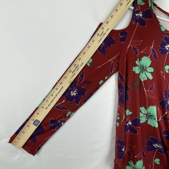 Women’s Cold Shoulder Long Sleeve Top Burgundy Size M - Picture 12 of 13